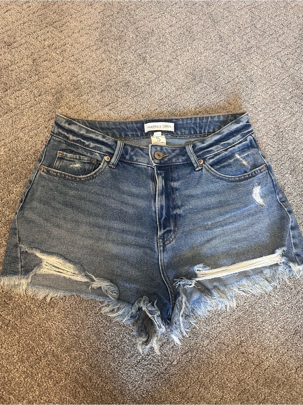 Happily Grey Women's Blue Distressed Denim Cutoff Shorts 27 Mid Rise